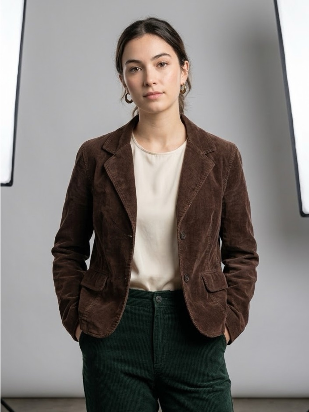 New Frontier Brown Corduroy Blazer Jacket Womens XL Dark Academia Cottagecore